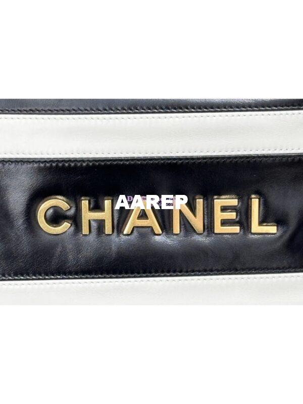Replica Chanel 22 Backpack in Shiny Calfskin AS3313 Black white 9
