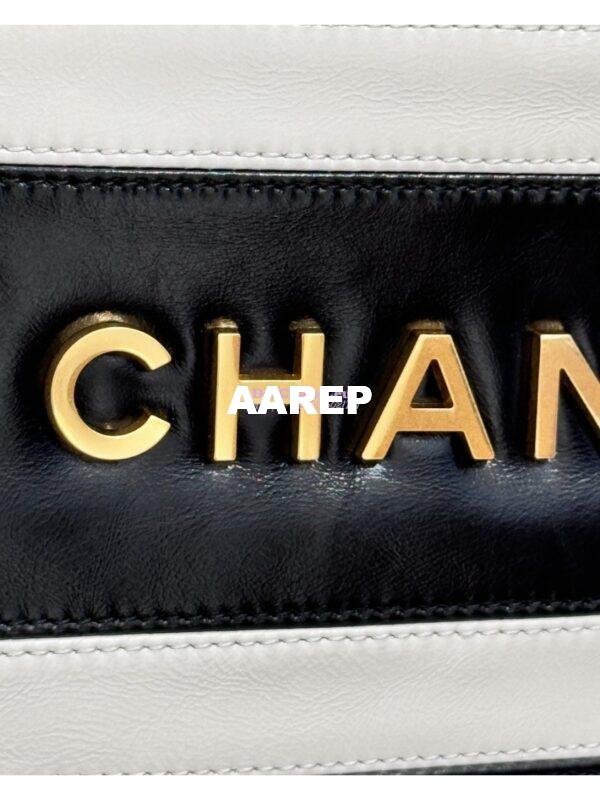 Replica Chanel 22 Backpack in Shiny Calfskin AS3313 Black white 10