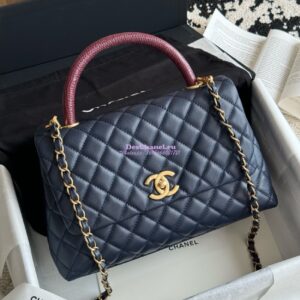 Replica Chanel Coco Grained Calfskin Flap Bag with Lizard Tote 92991 Navy Blue