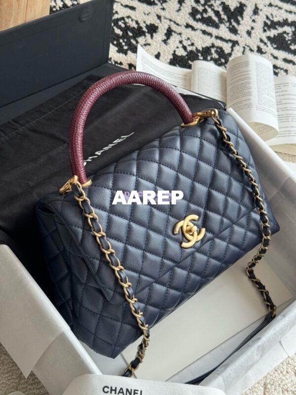 Replica Chanel Coco Grained Calfskin Flap Bag with Lizard Tote 92991 Navy Blue 4