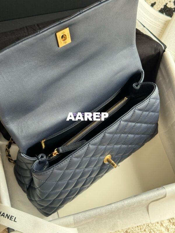 Replica Chanel Coco Grained Calfskin Flap Bag with Lizard Tote 92991 Navy Blue 6