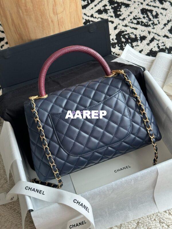 Replica Chanel Coco Grained Calfskin Flap Bag with Lizard Tote 92991 Navy Blue 9