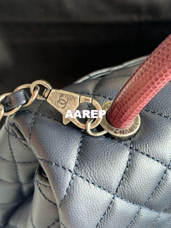 Replica Chanel Coco Grained Calfskin Flap Bag with Lizard Tote 92991 Navy Blue 14