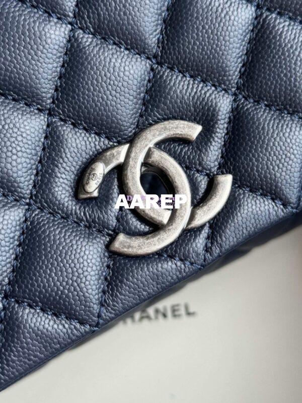 Replica Chanel Coco Grained Calfskin Flap Bag with Lizard Tote 92991 Navy Blue 16