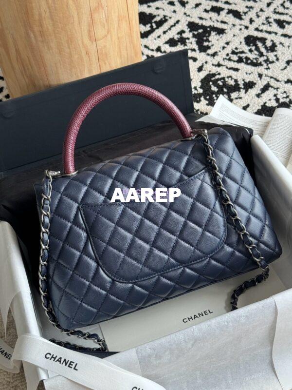 Replica Chanel Coco Grained Calfskin Flap Bag with Lizard Tote 92991 Navy Blue 17