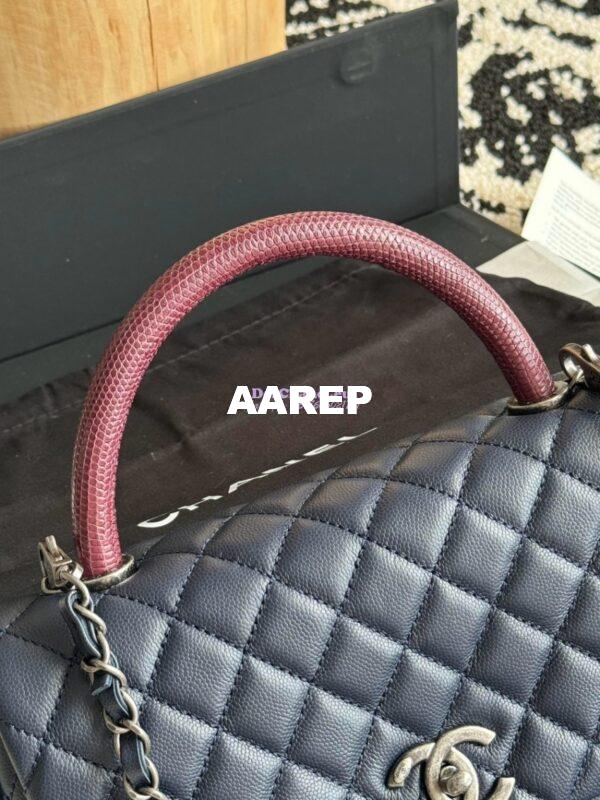 Replica Chanel Coco Grained Calfskin Flap Bag with Lizard Tote 92991 Navy Blue 18
