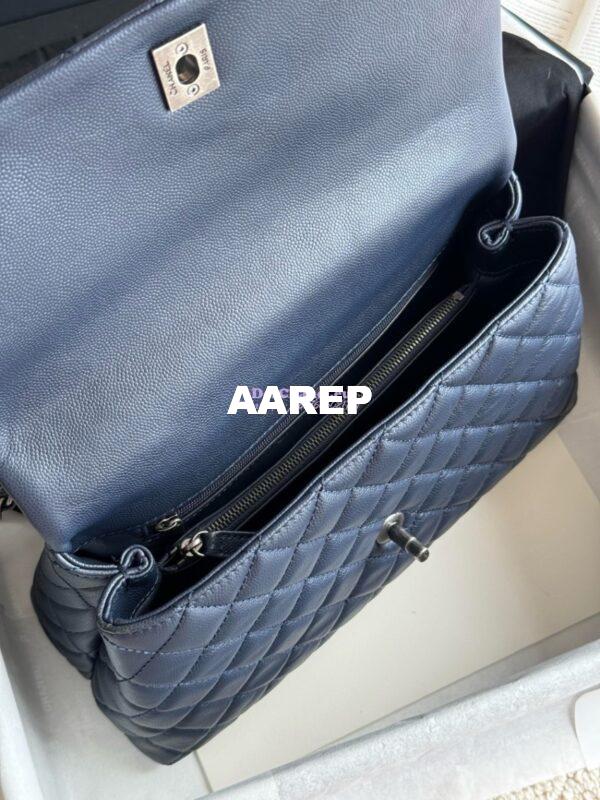 Replica Chanel Coco Grained Calfskin Flap Bag with Lizard Tote 92991 Navy Blue 19
