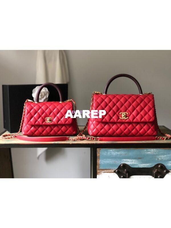 Replica Chanel Coco Grained Calfskin Flap Bag with Lizard Tote 92991 Red 3