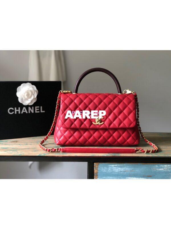 Replica Chanel Coco Grained Calfskin Flap Bag with Lizard Tote 92991 Red 4