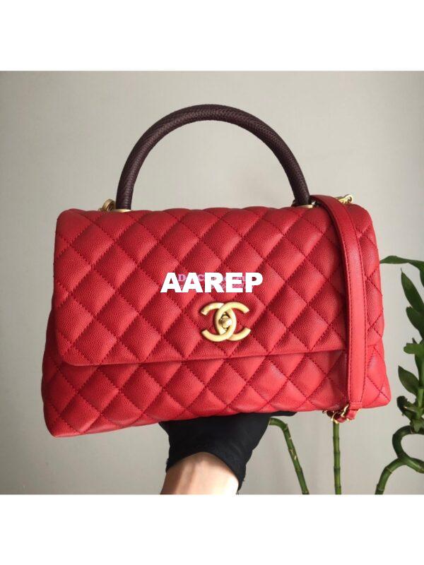Replica Chanel Coco Grained Calfskin Flap Bag with Lizard Tote 92991 Red 5