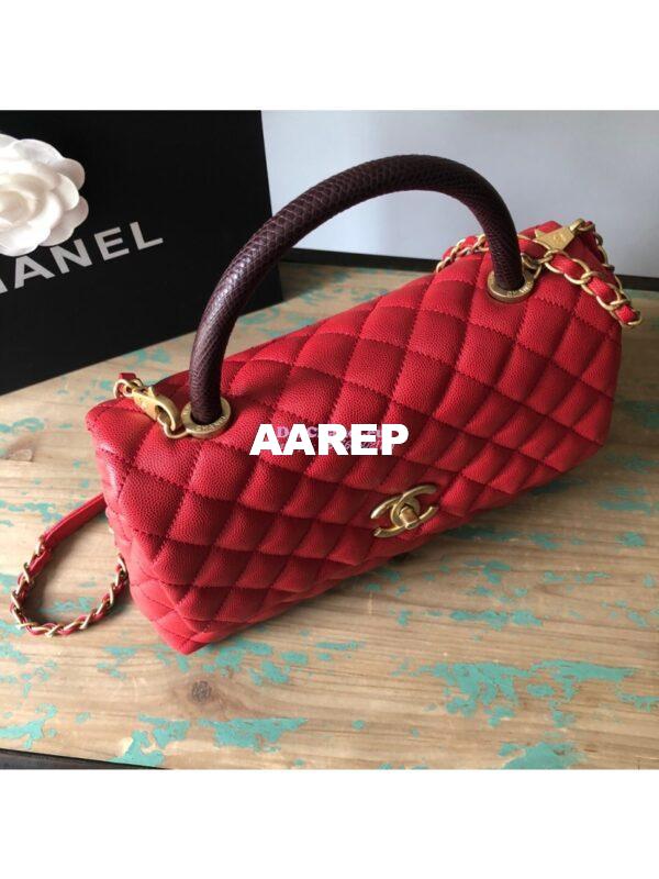 Replica Chanel Coco Grained Calfskin Flap Bag with Lizard Tote 92991 Red 7