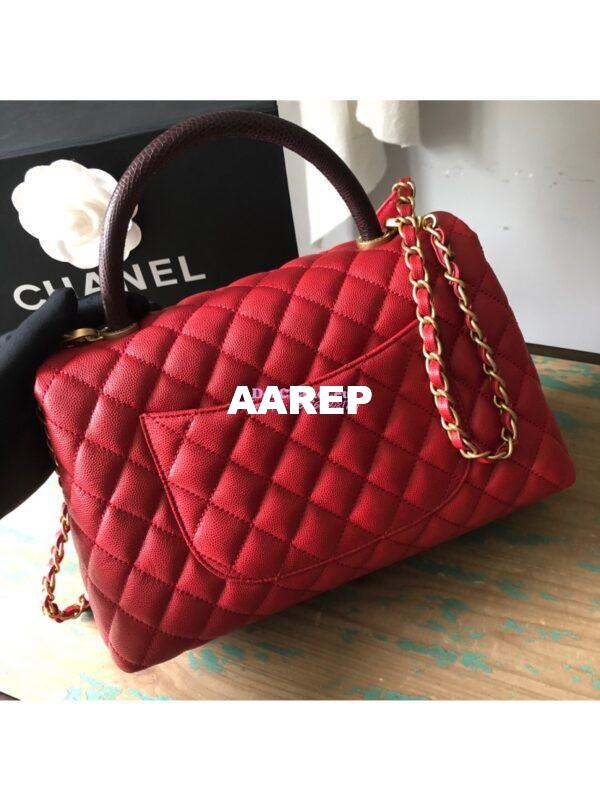 Replica Chanel Coco Grained Calfskin Flap Bag with Lizard Tote 92991 Red 13