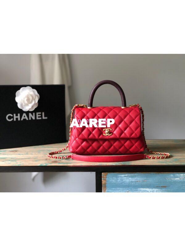 Replica Chanel Coco Grained Calfskin Flap Bag with Lizard Tote 92991 Red 14