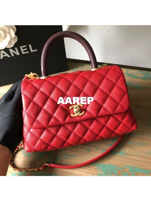 Replica Chanel Coco Grained Calfskin Flap Bag with Lizard Tote 92991 Red 15