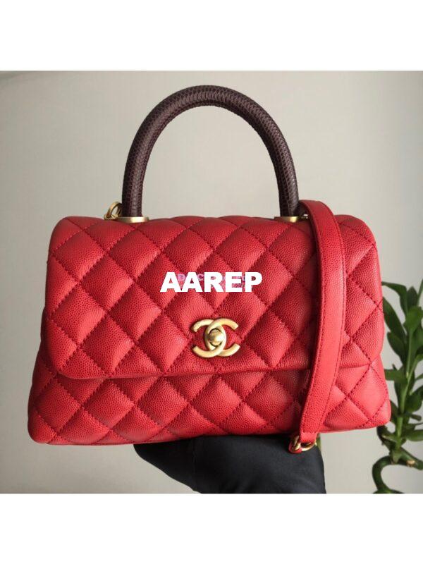 Replica Chanel Coco Grained Calfskin Flap Bag with Lizard Tote 92991 Red 16