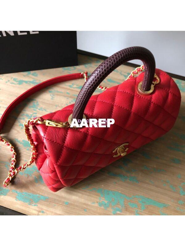 Replica Chanel Coco Grained Calfskin Flap Bag with Lizard Tote 92991 Red 17