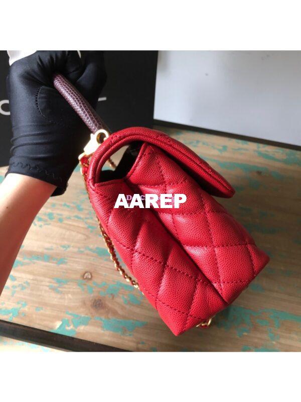 Replica Chanel Coco Grained Calfskin Flap Bag with Lizard Tote 92991 Red 20