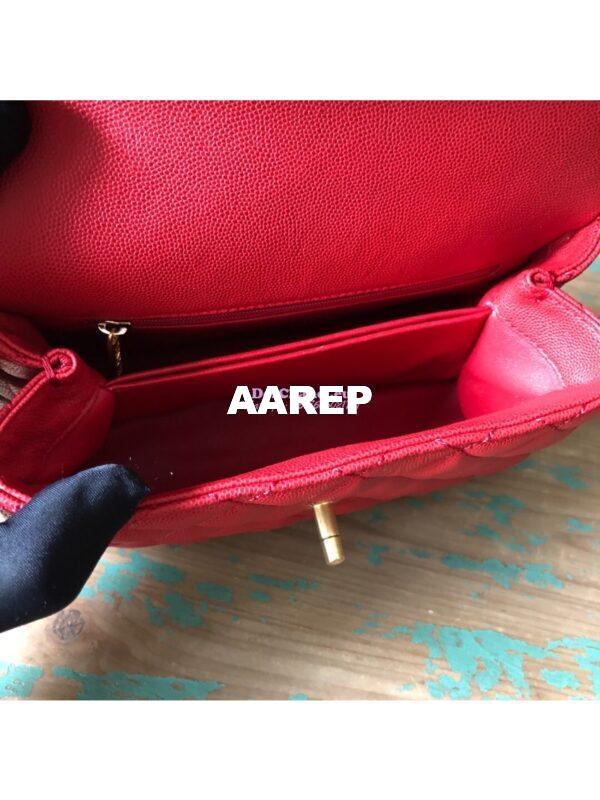 Replica Chanel Coco Grained Calfskin Flap Bag with Lizard Tote 92991 Red 21