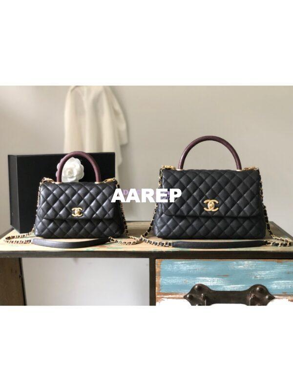 Replica Chanel Coco Grained Calfskin Flap Bag with Lizard Tote 92991 Black 3