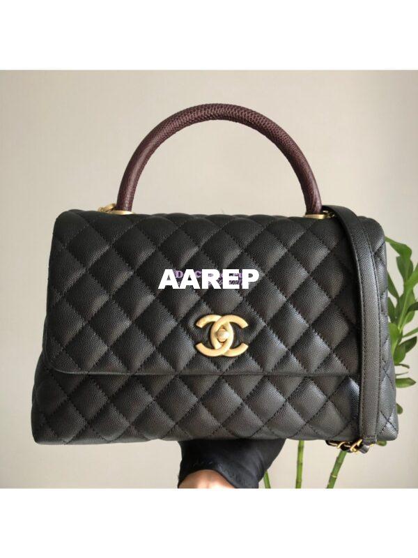 Replica Chanel Coco Grained Calfskin Flap Bag with Lizard Tote 92991 Black 5