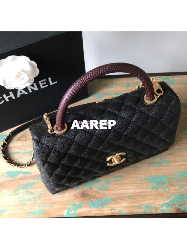 Replica Chanel Coco Grained Calfskin Flap Bag with Lizard Tote 92991 Black 7