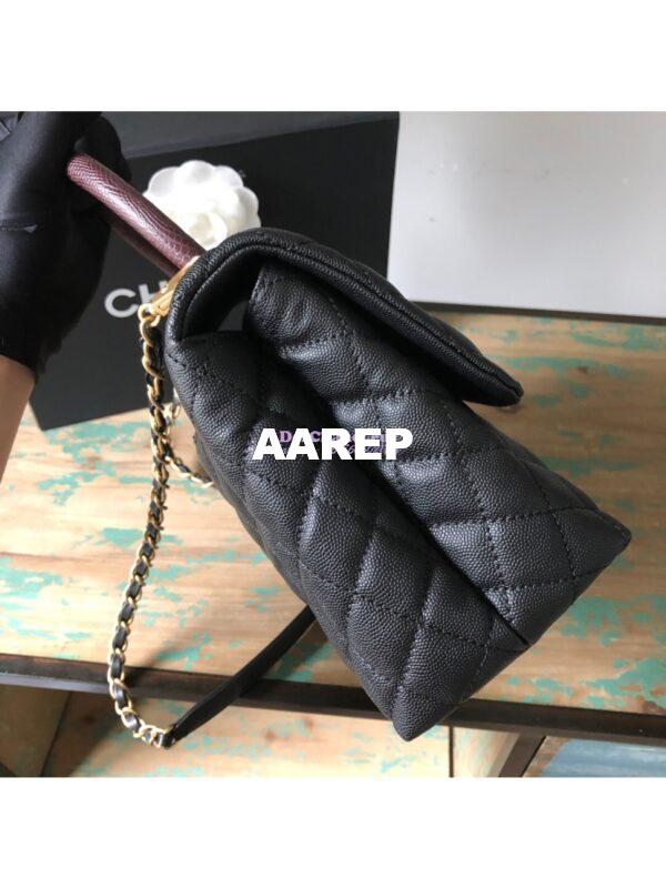 Replica Chanel Coco Grained Calfskin Flap Bag with Lizard Tote 92991 Black 11