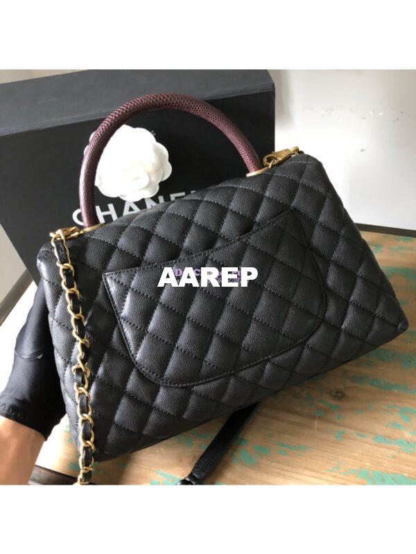 Replica Chanel Coco Grained Calfskin Flap Bag with Lizard Tote 92991 Black 16