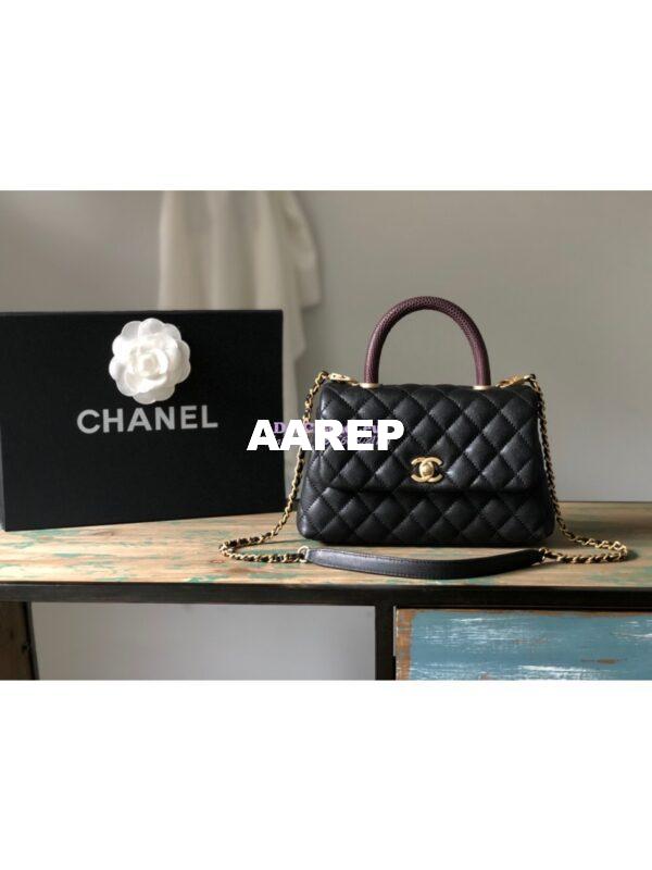 Replica Chanel Coco Grained Calfskin Flap Bag with Lizard Tote 92991 Black 17