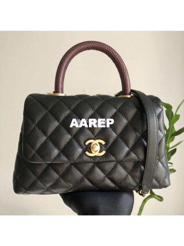 Replica Chanel Coco Grained Calfskin Flap Bag with Lizard Tote 92991 Black 19