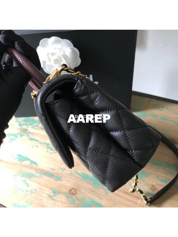 Replica Chanel Coco Grained Calfskin Flap Bag with Lizard Tote 92991 Black 25