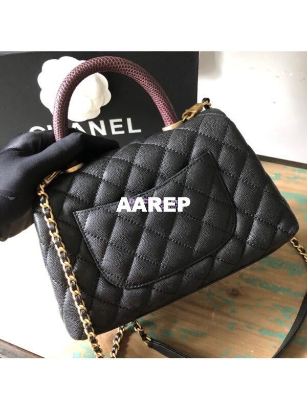 Replica Chanel Coco Grained Calfskin Flap Bag with Lizard Tote 92991 Black 26