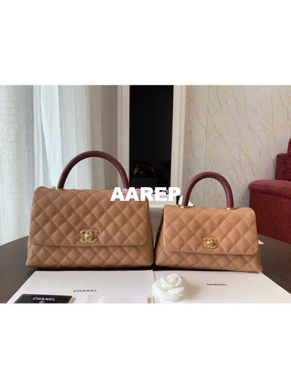 Replica Chanel Coco Grained Calfskin Flap Bag with Lizard Tote 92991 Camel