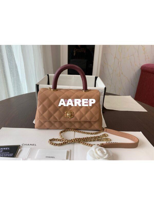 Replica Chanel Coco Grained Calfskin Flap Bag with Lizard Tote 92991 Camel 3
