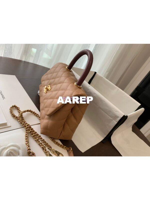 Replica Chanel Coco Grained Calfskin Flap Bag with Lizard Tote 92991 Camel 4