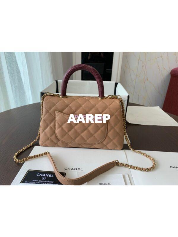 Replica Chanel Coco Grained Calfskin Flap Bag with Lizard Tote 92991 Camel 7