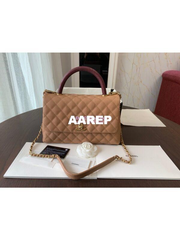 Replica Chanel Coco Grained Calfskin Flap Bag with Lizard Tote 92991 Camel 11