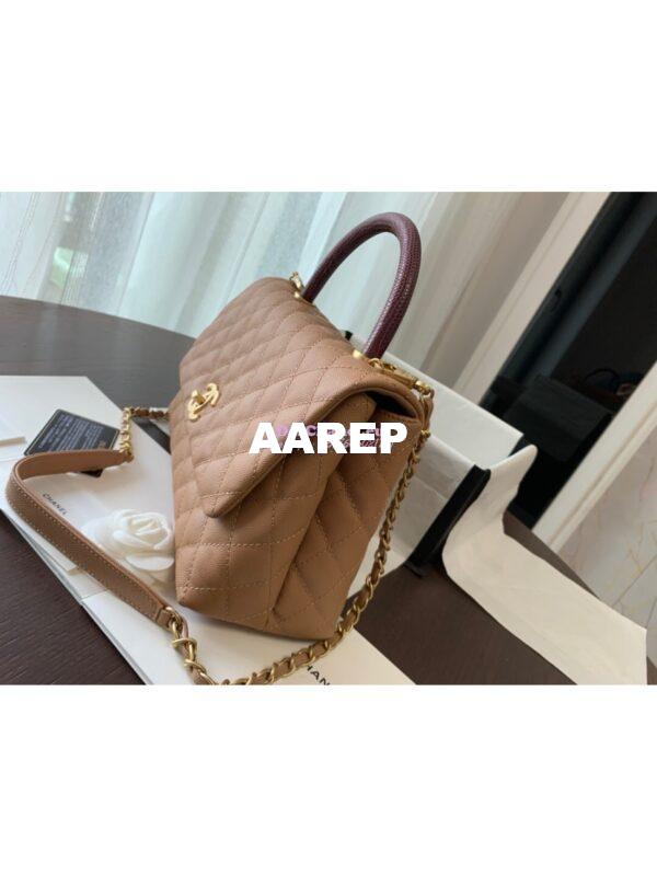 Replica Chanel Coco Grained Calfskin Flap Bag with Lizard Tote 92991 Camel 12