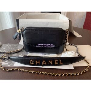 Replica Chanel Gabrielle Clutch in Crocodile Embossed Calfskin A94505 Black