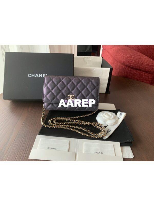 Replica Chanel Iridescent 19s CC Wallet On Chain WOC AP0315 Pearly Black 3