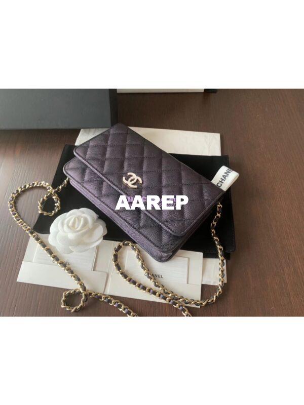 Replica Chanel Iridescent 19s CC Wallet On Chain WOC AP0315 Pearly Black 5