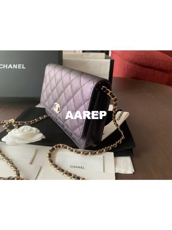Replica Chanel Iridescent 19s CC Wallet On Chain WOC AP0315 Pearly Black 7