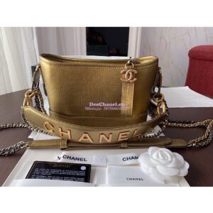 Replica Chanel Gabrielle Hobo Bag in Metallic Crocodile Embossed AS0865 Gold