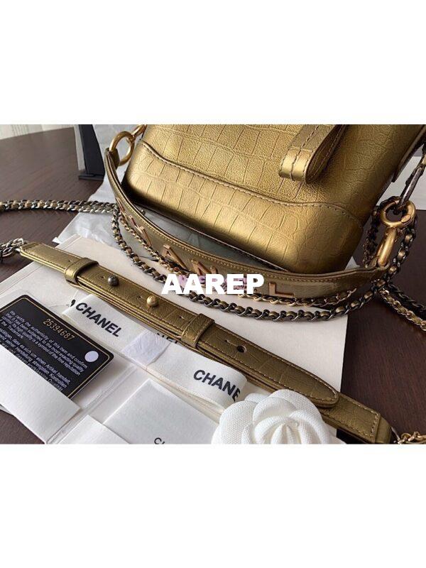 Replica Chanel Gabrielle Hobo Bag in Metallic Crocodile Embossed AS0865 Gold 5