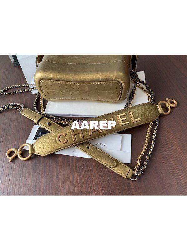 Replica Chanel Gabrielle Hobo Bag in Metallic Crocodile Embossed AS0865 Gold 6