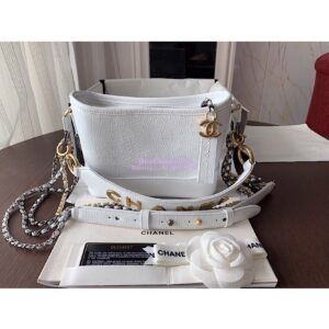 Replica Chanel Gabrielle Hobo Bag in Crocodile Embossed AS0865 White