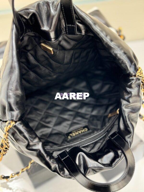 Replica Chanel 22 Backpack in Shiny Calfskin AS3313 Black white 12