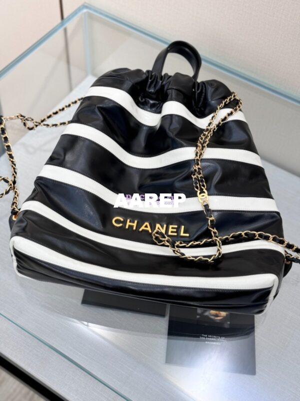 Replica Chanel 22 Backpack in Shiny Calfskin AS3313 Black white 16
