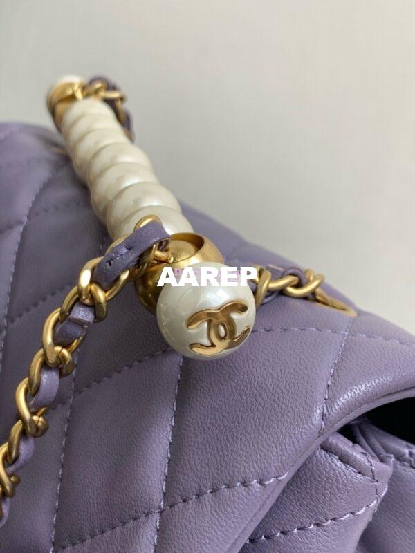 Replica Chanel Mini Flap Bag With Top Handle with Pearls Shiny Lambskin AS5001 Light Purple 4
