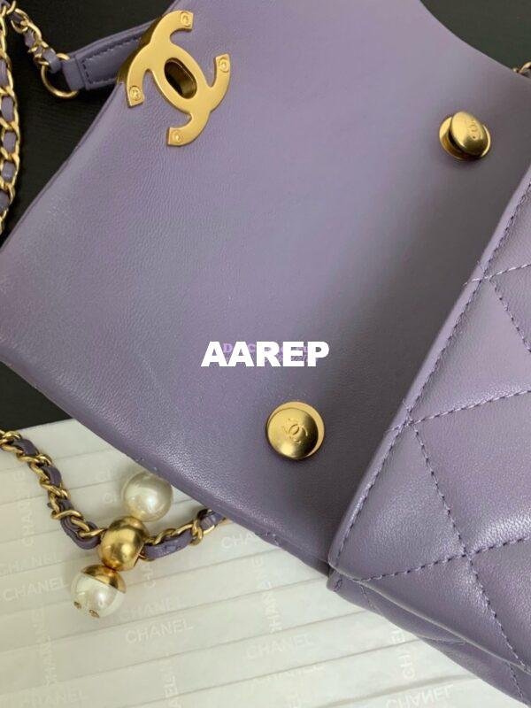 Replica Chanel Mini Flap Bag With Top Handle with Pearls Shiny Lambskin AS5001 Light Purple 7
