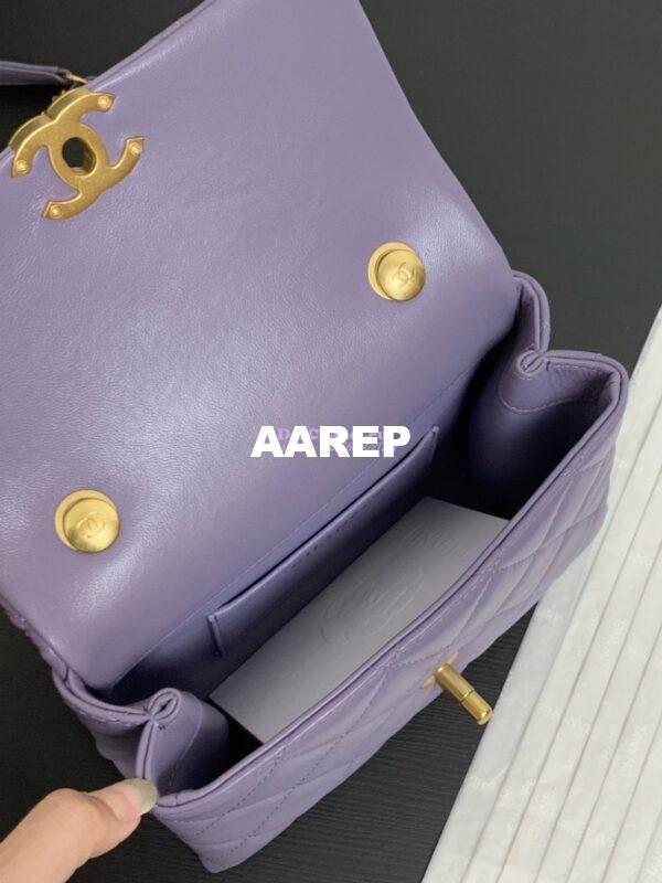 Replica Chanel Mini Flap Bag With Top Handle with Pearls Shiny Lambskin AS5001 Light Purple 8